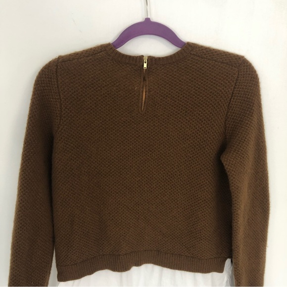 J.CREW Women Brown/White Crewneck Back Zip Pullover knit Shirt Tail Sweater Sz S - Picture 3 of 11